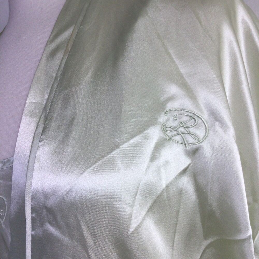 Oscar De La Renta Womens Logo Belted Satin Robe With Gown Set Green Size XL - Picture 7 of 16